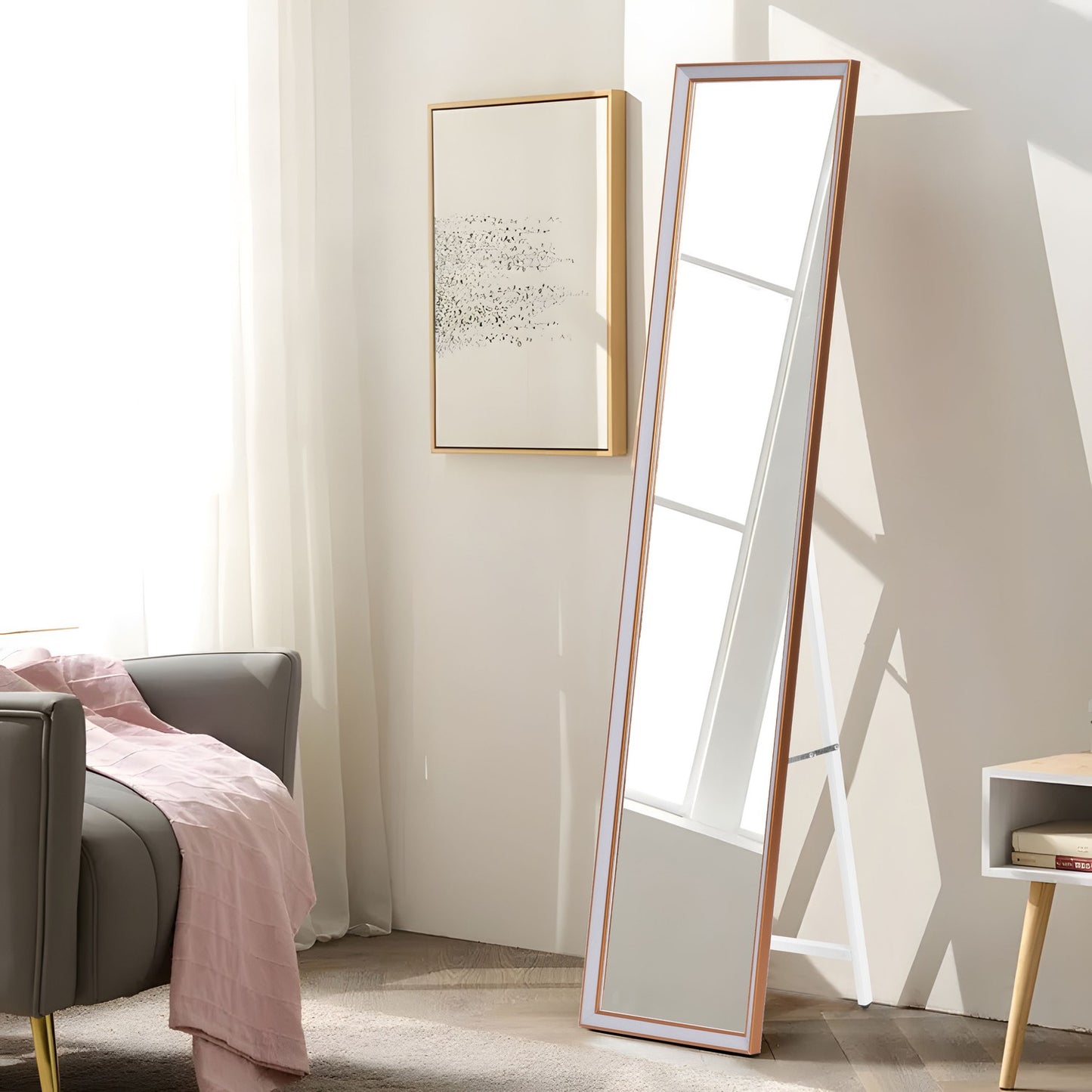 Large standing mirror, 148 cm, aluminum frame, foldable, ModernHome