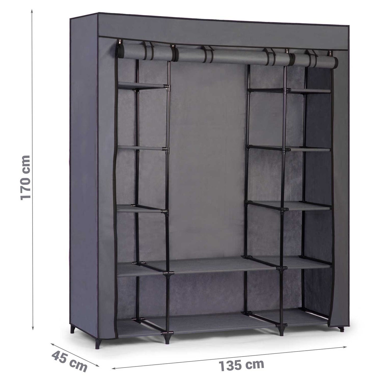 Large textile wardrobe Massido - graphite grey
