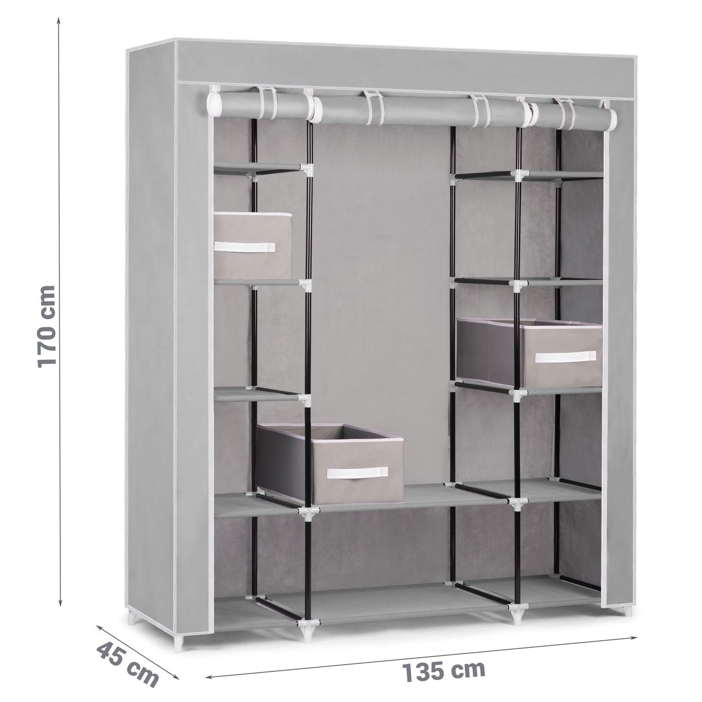 Large textile wardrobe with drawers Massido - grey