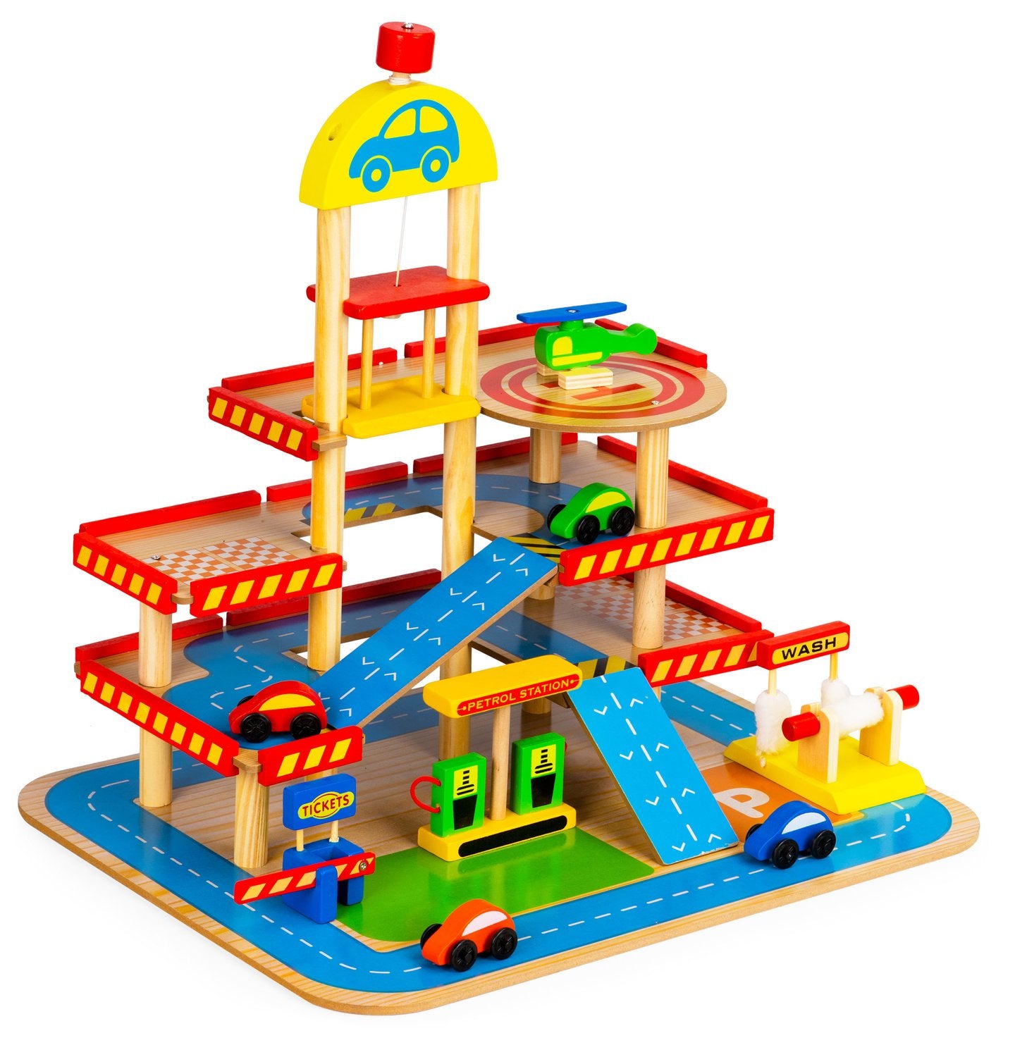 Large wooden garage with lift + cars Ecotoys