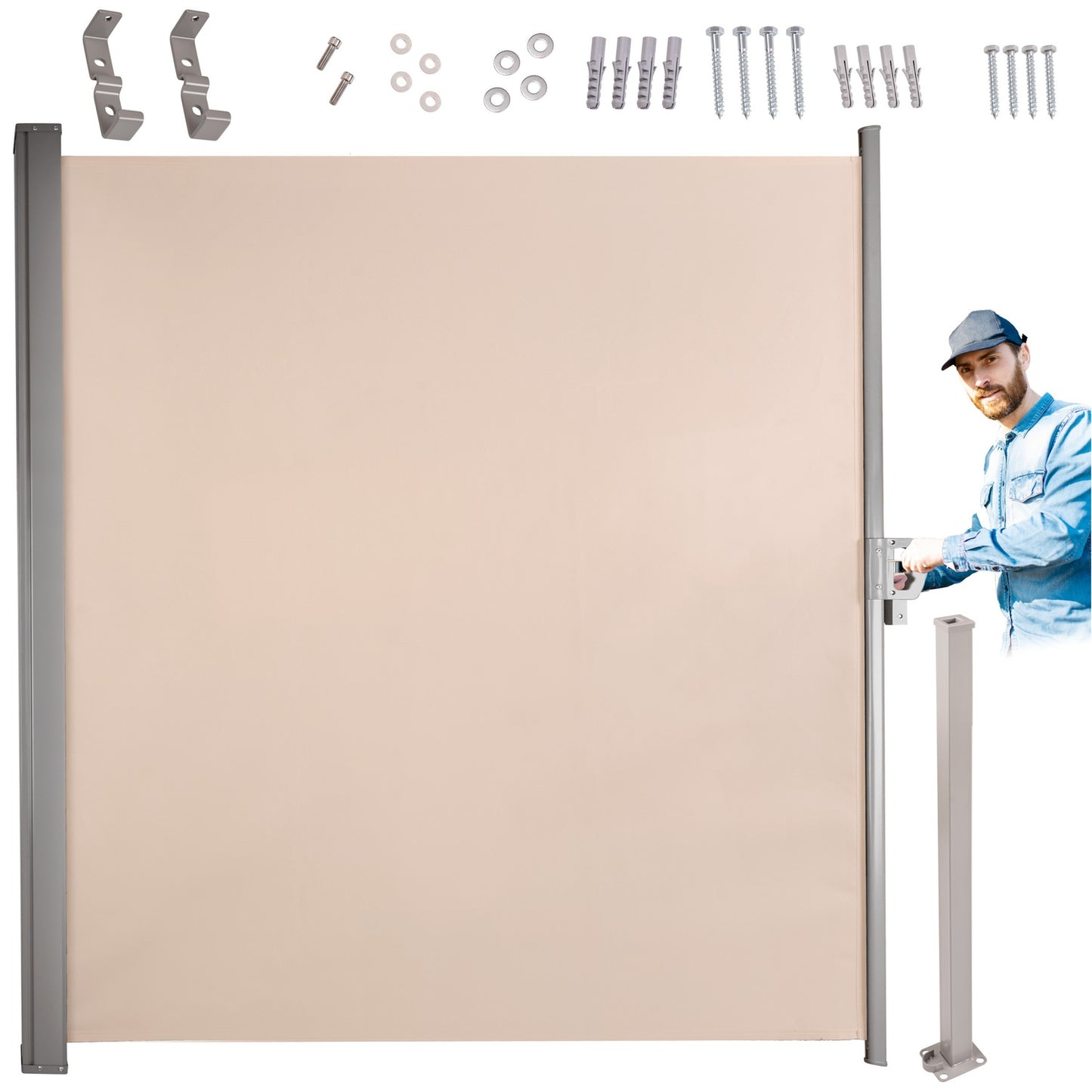 Lateral terrace awning retractable screen 180 beige
