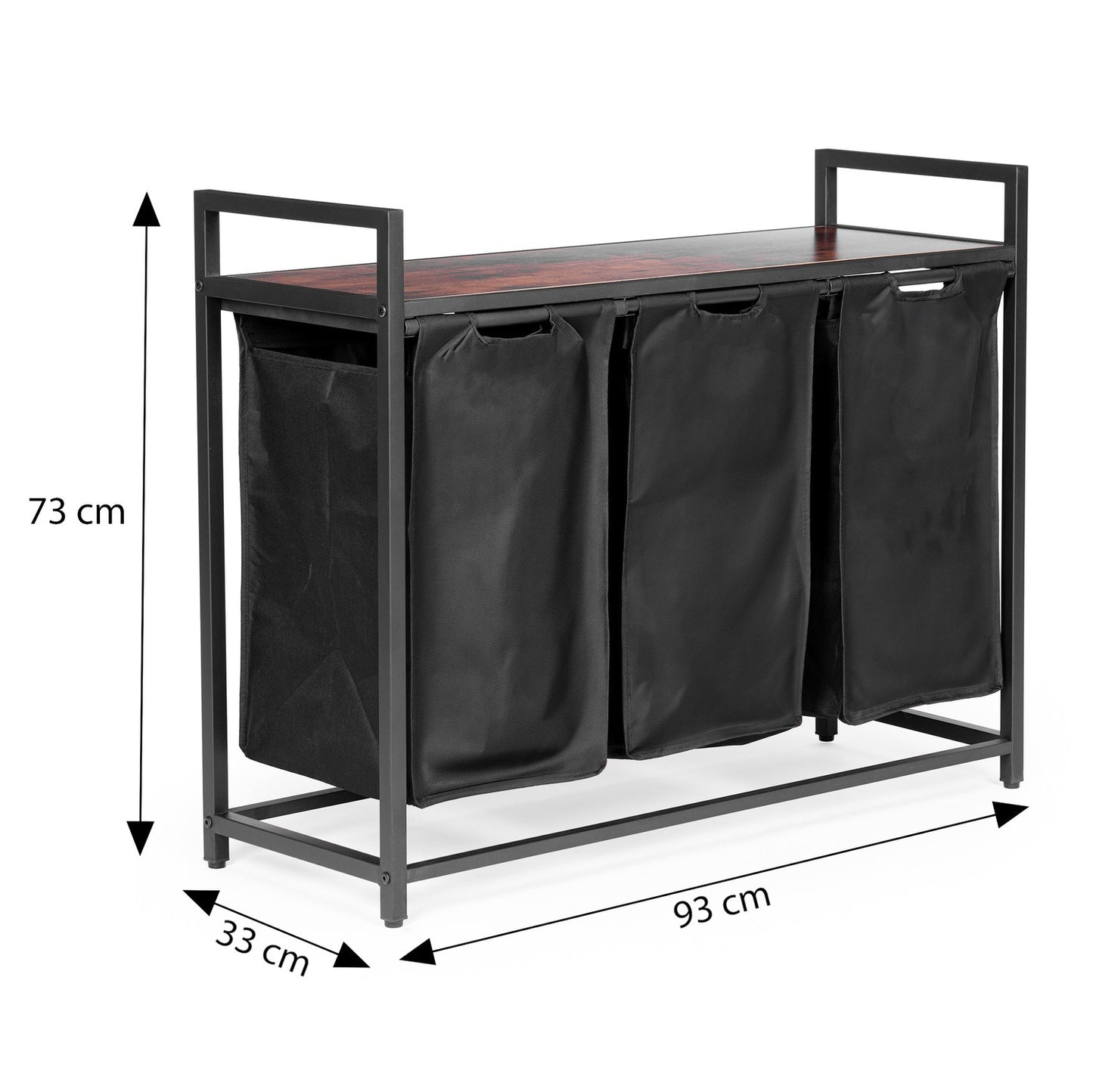 Laundry sorting basket, 3 baskets, steel shelf, loft structure