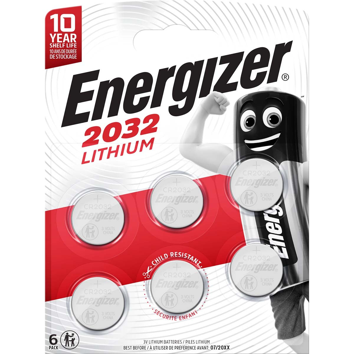 Lithium button cell battery CR2032 | 3 V DC | 235 mAh | 6-Blister | Silver