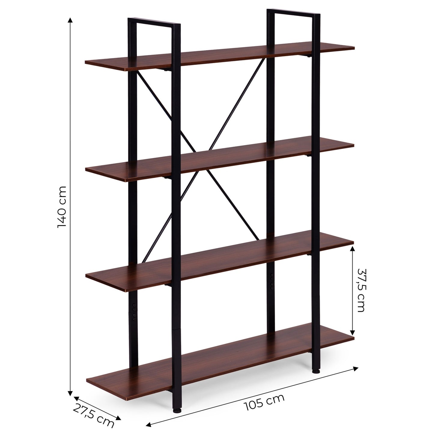 Loft Industrial Shelf – 4-Tier Metal Frame, MDF Board
