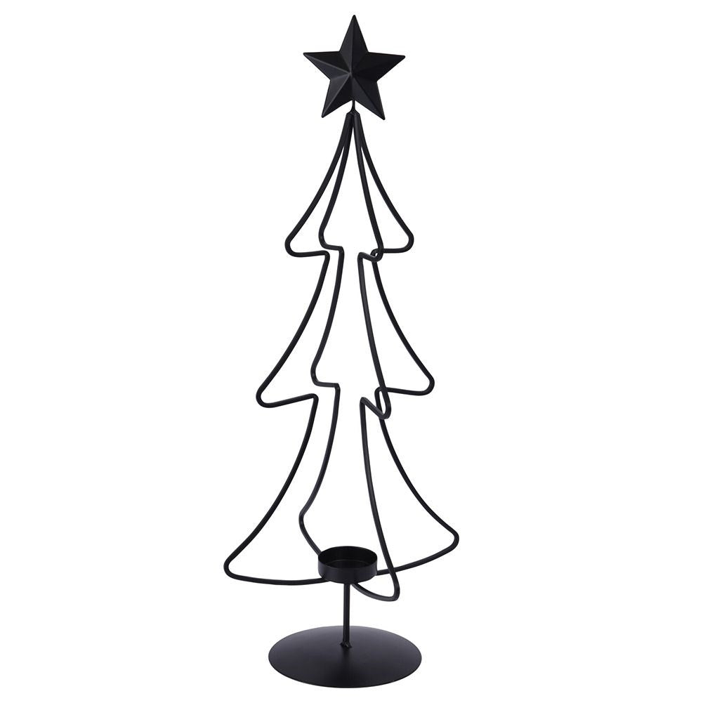 Loft Style Black Metal Christmas Tree Candle Holder for Warm Candles