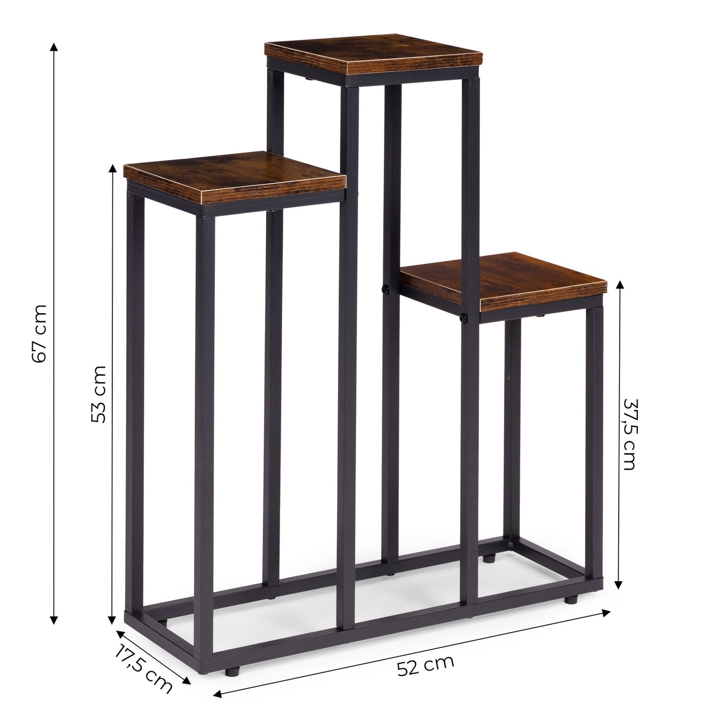 Loft-Style Plant Stand, 3 Shelves, Steel & Chipboard