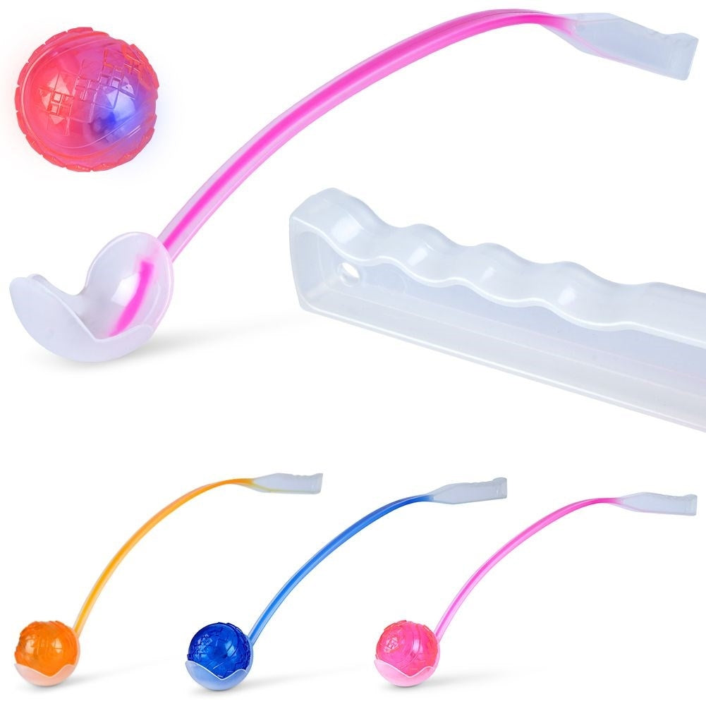 Long ball thrower for dogs with luminous ball