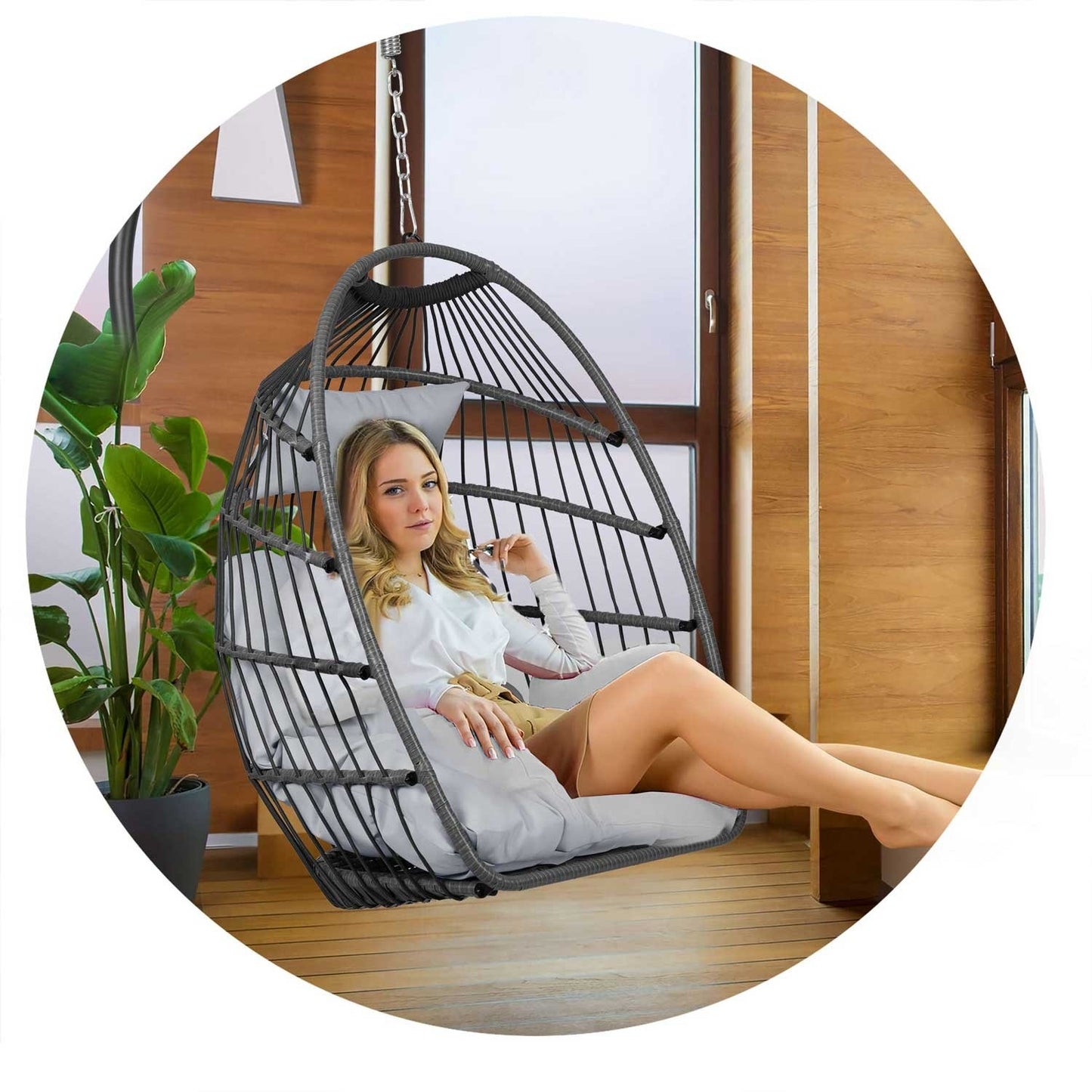 Luisiana hanging garden chair gray + gray cushions Sofotel