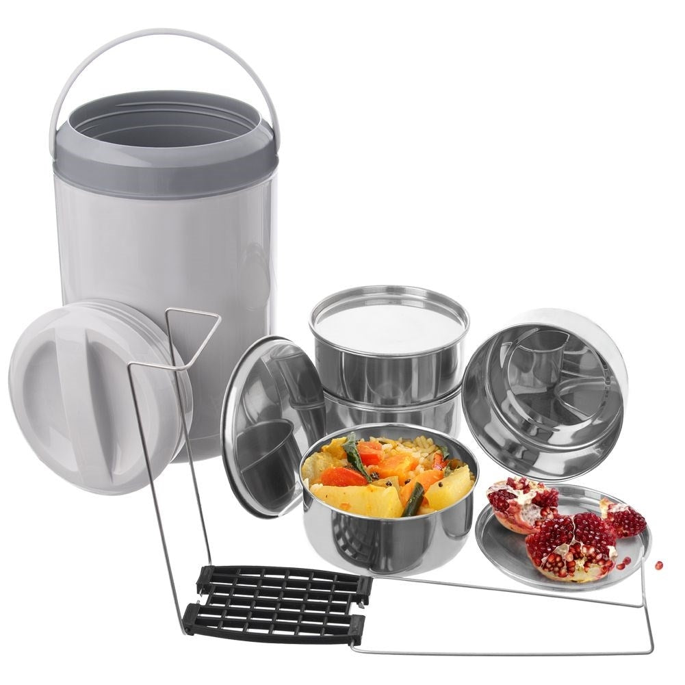 Lunch Box in Stainless Steel with Several Levels, Keeps Food Warm