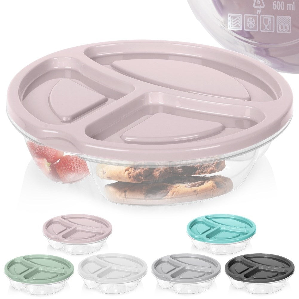 Lunch box with three compartments for convenient food storage and transport