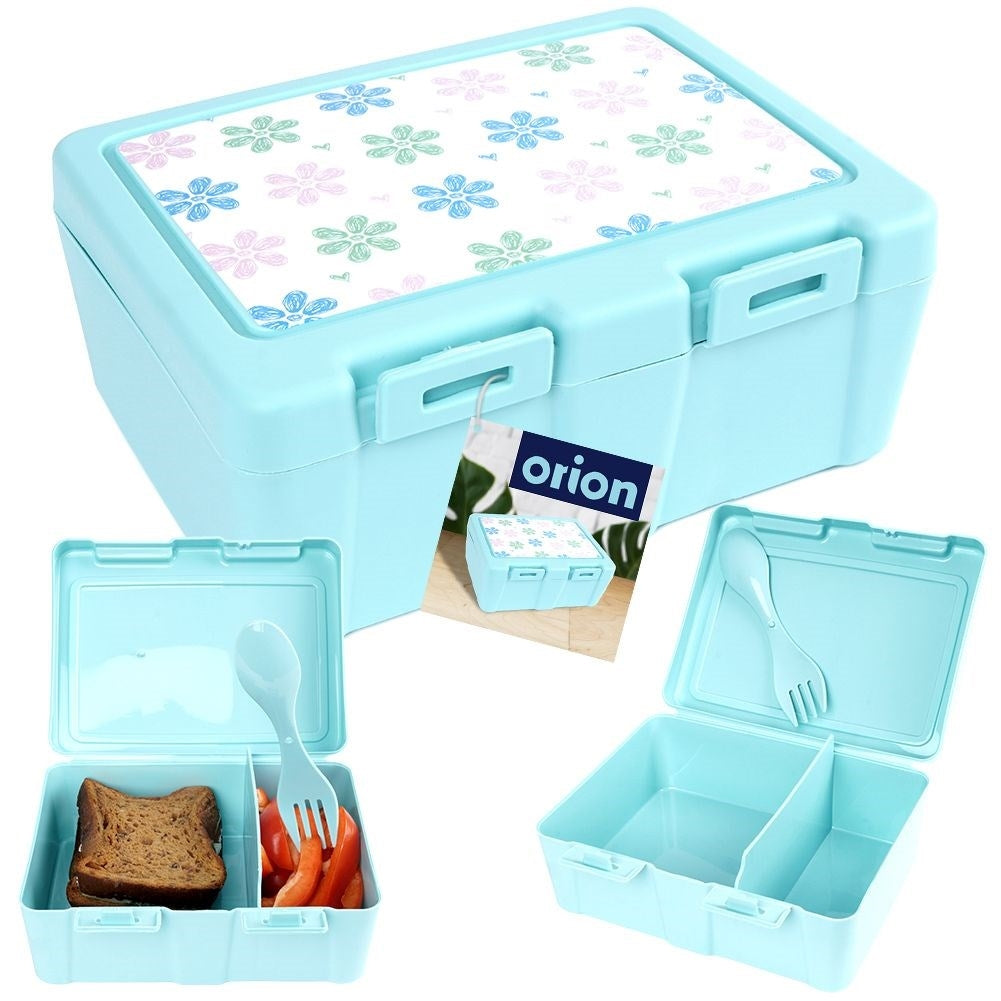 Lunch box with two compartments and 2-in-1 cutlery