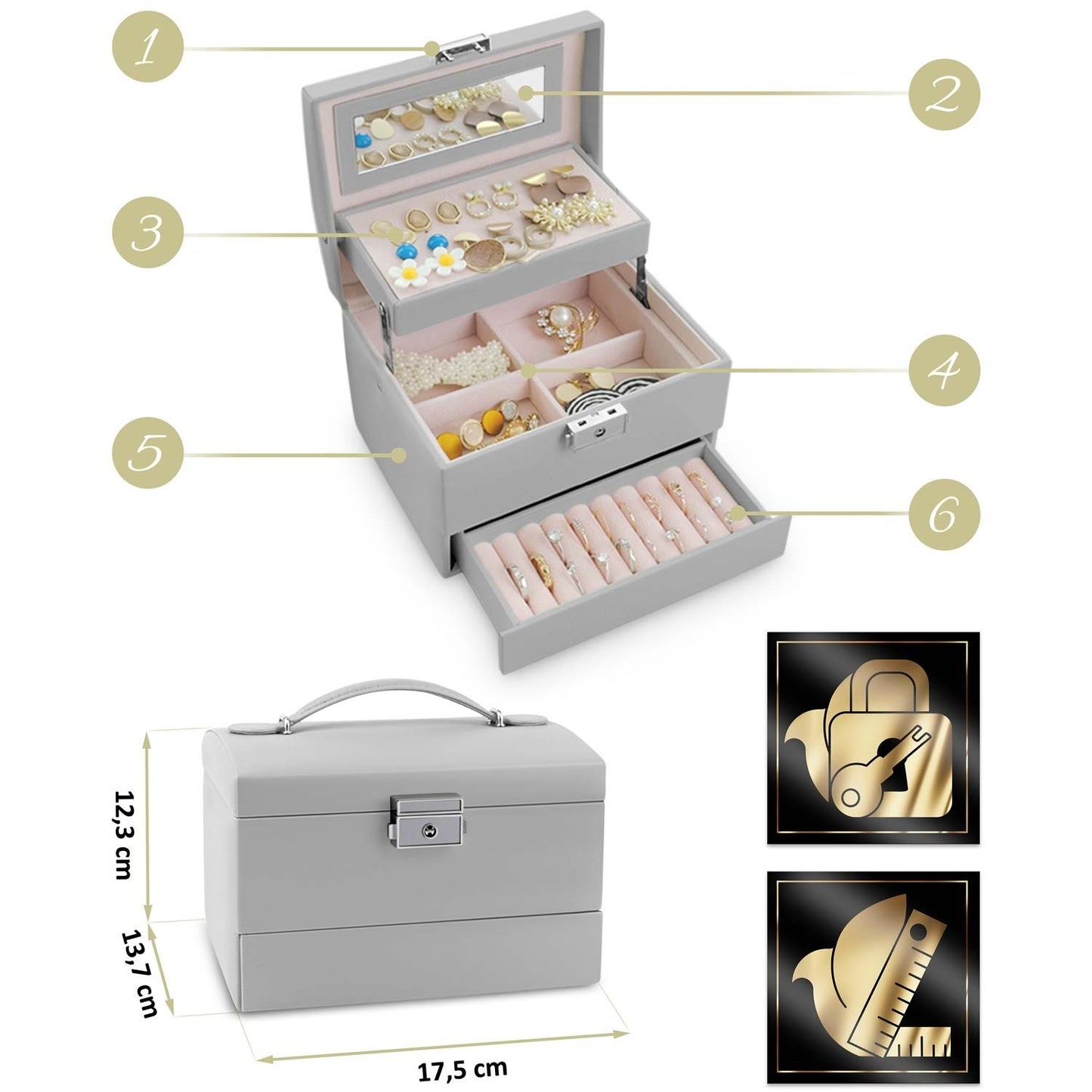 Luxury jewelery box MS-704 Massido - Grey