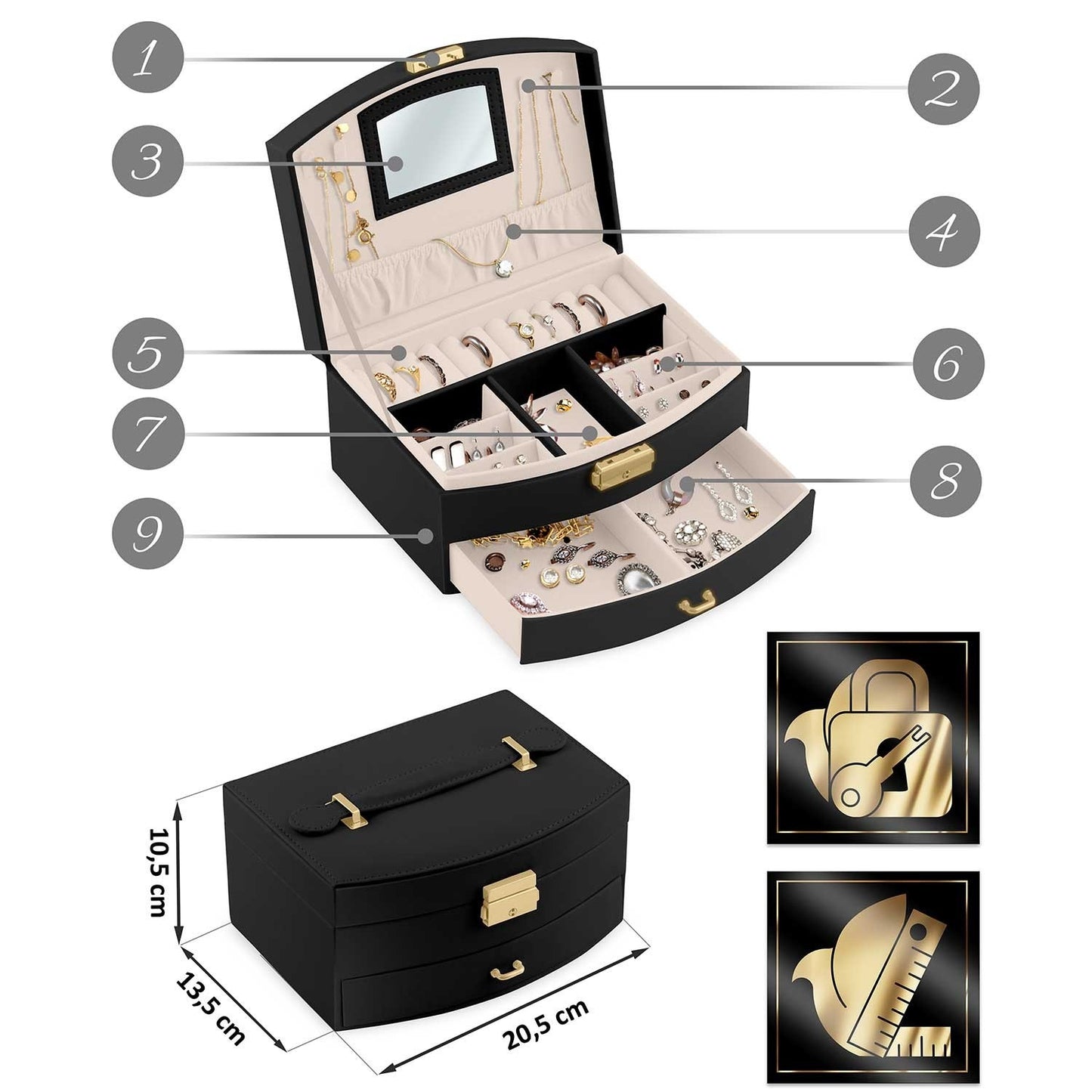 Luxury jewelry box Massido MS-708 - Black