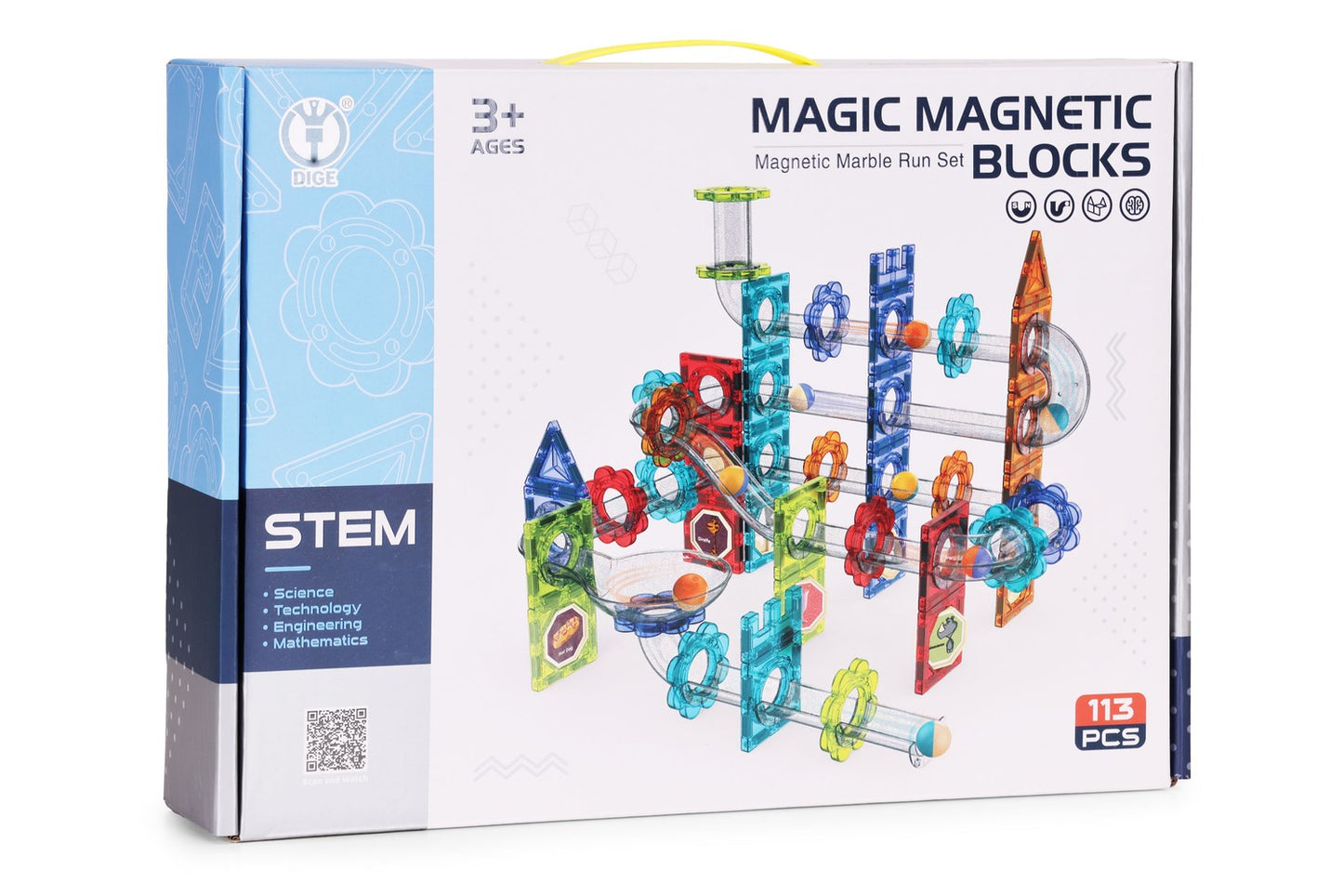 Magnetic 3D Marble Run Blocks Set, 113 Pieces