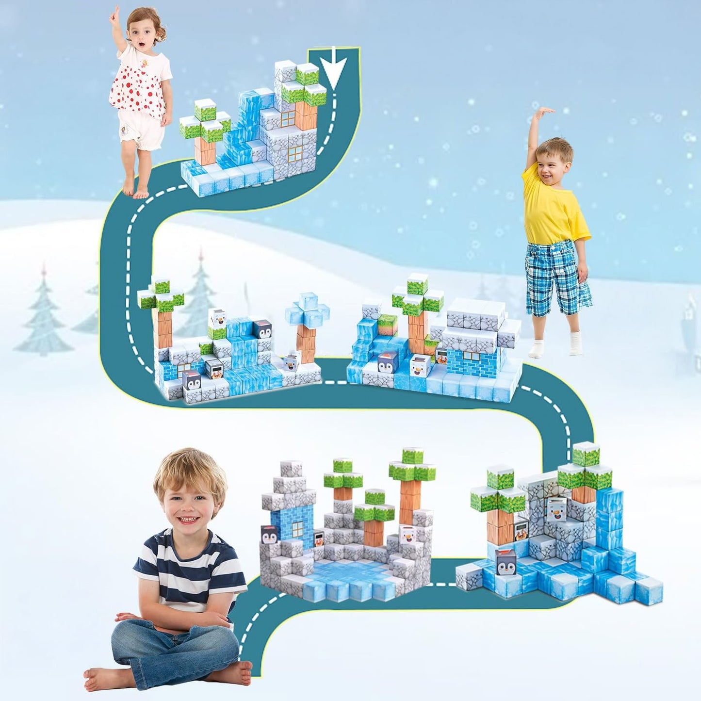 Magnetic Construction Blocks Set, 124 Pieces, Ages 3+