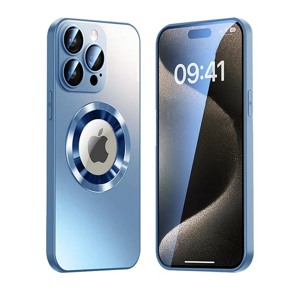 Magnetic Cover iPhone 16 Pro with lens protection and logo view - Blue
