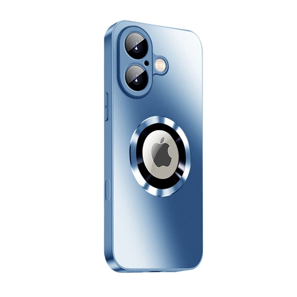 Magnetic Cover iPhone 16 with lens protection and logo view - Blue