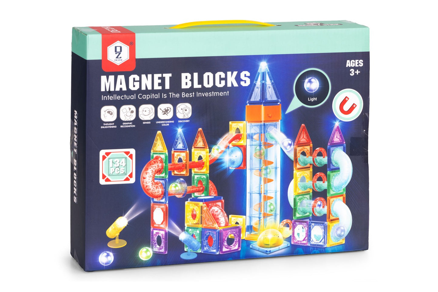 Magnetic LED Marble Run Blocks – 134 Pieces, Ages 3+