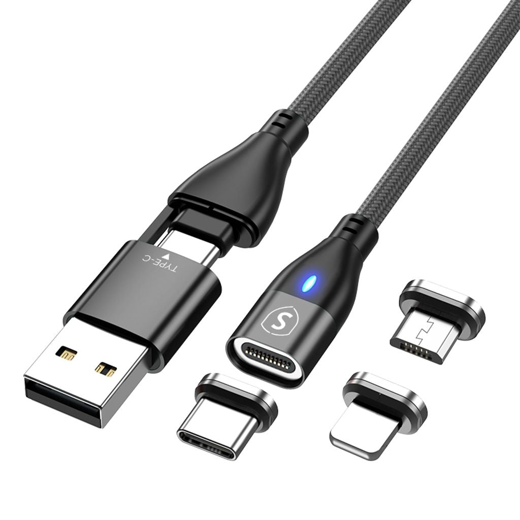 Magnetic cable 3-in-1 USB-C, Lightning, Micro-USB 2.4A, 1 m - Black