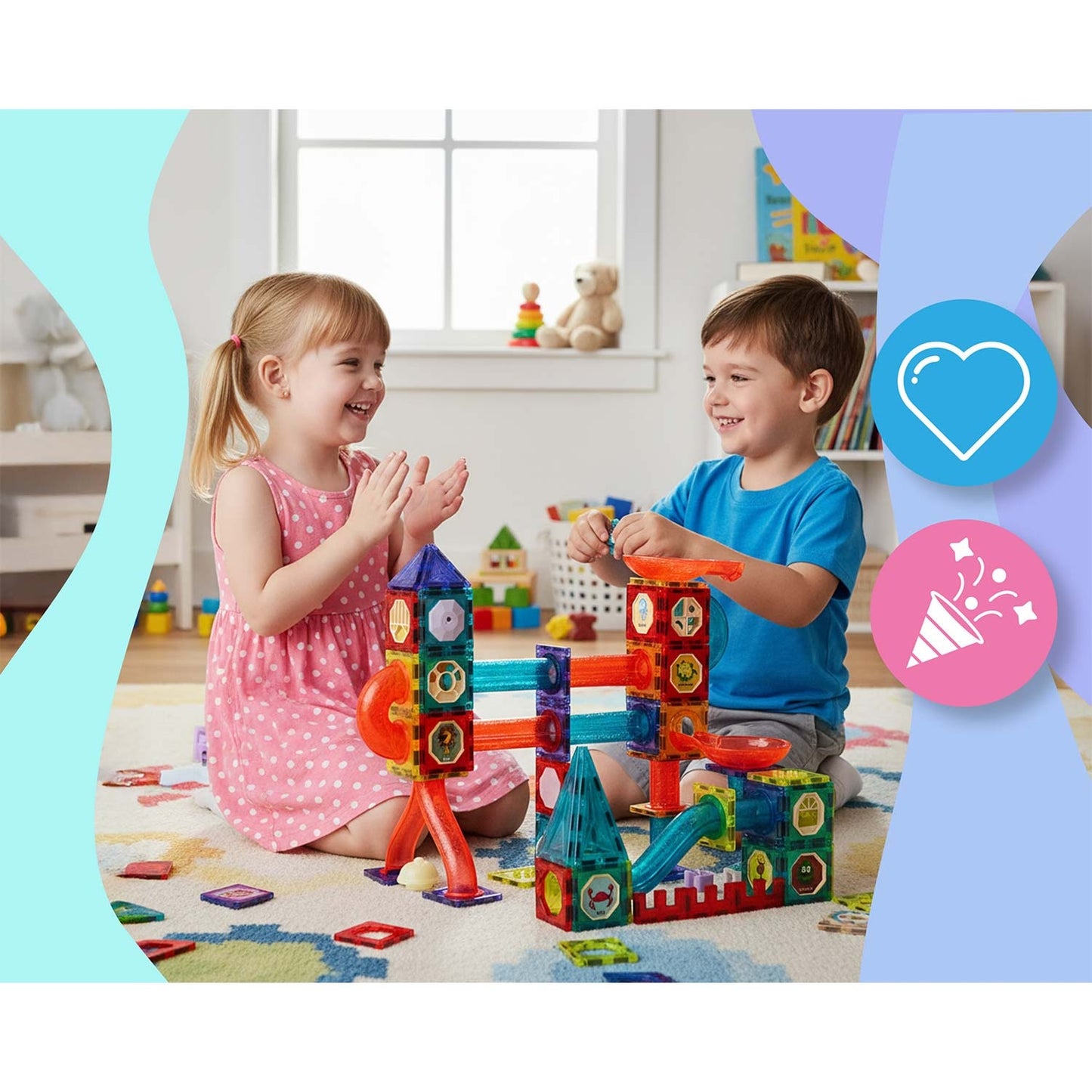 Magnetic educational construction blocks with light, 150 pieces, RK-782 Ricokids