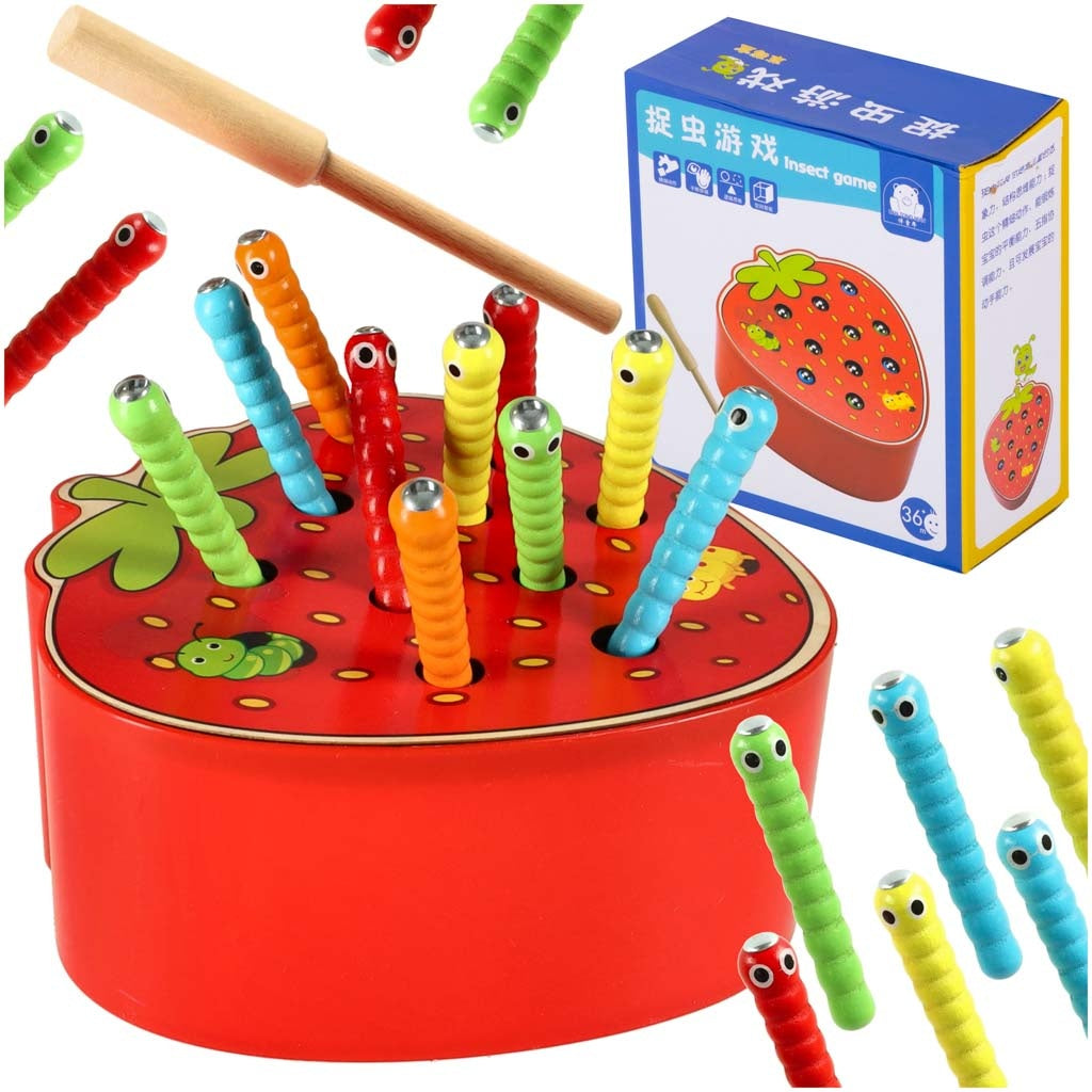 Magnetic wooden caterpillar strawberry