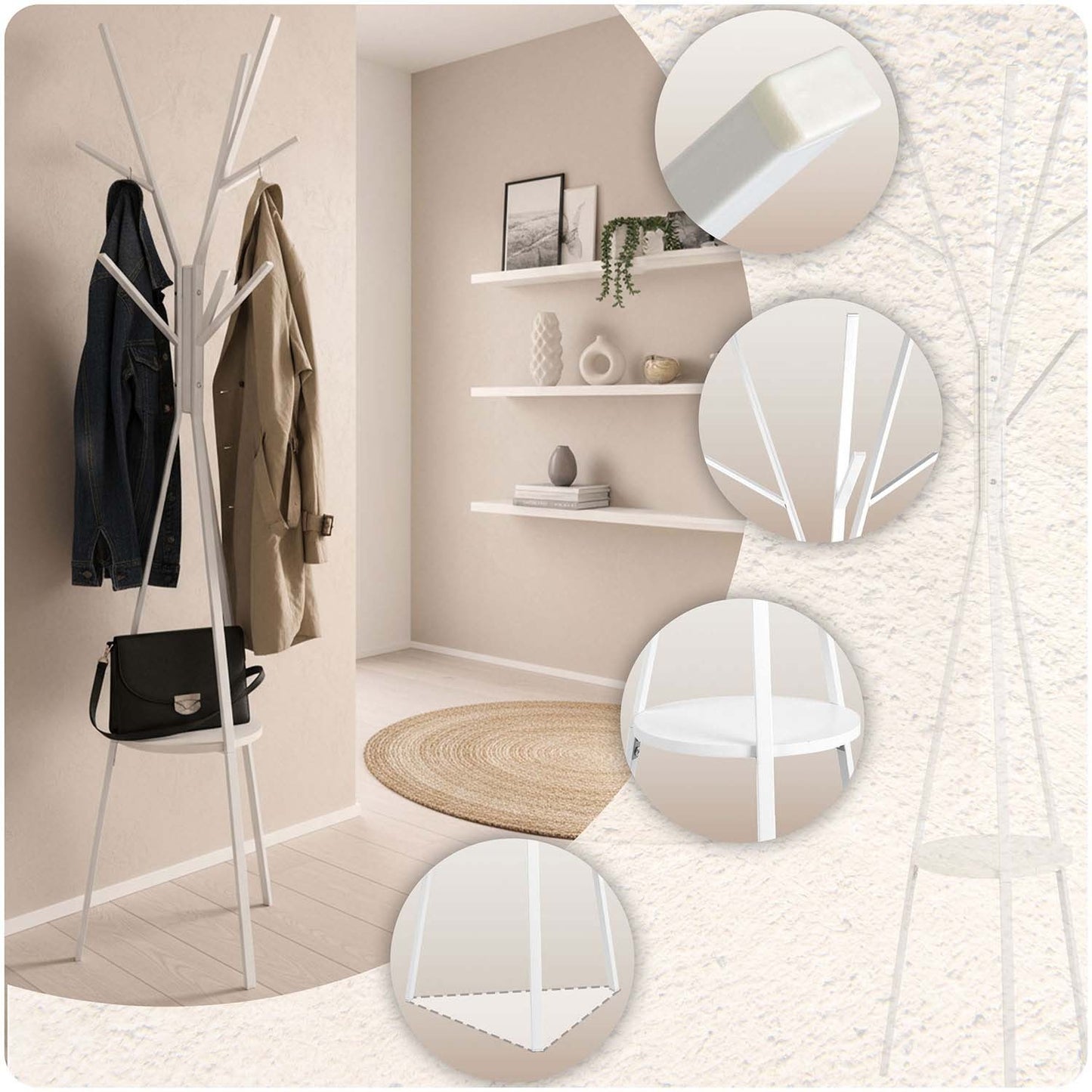 Massido MS-869 standing metal clothes hanger with shelf