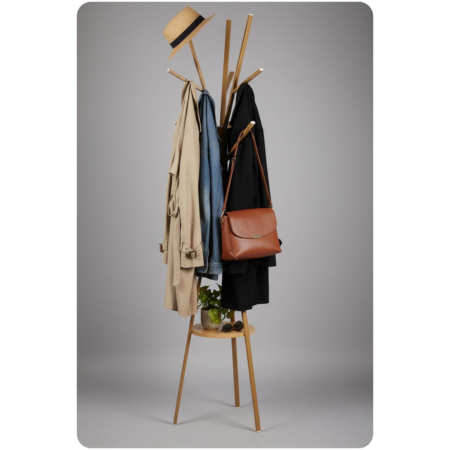 Massido MS-869 standing metal clothes hanger with shelf