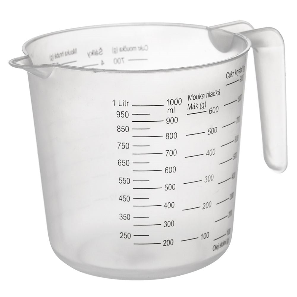 Measuring jug with handle and spout for precise measurements