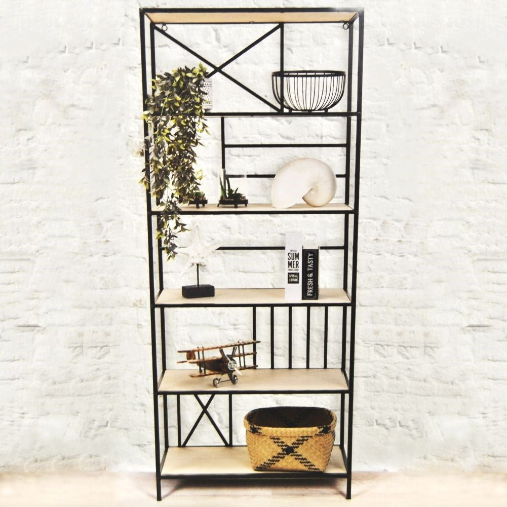 Metal shelf for books, pictures and souvenirs in the living room