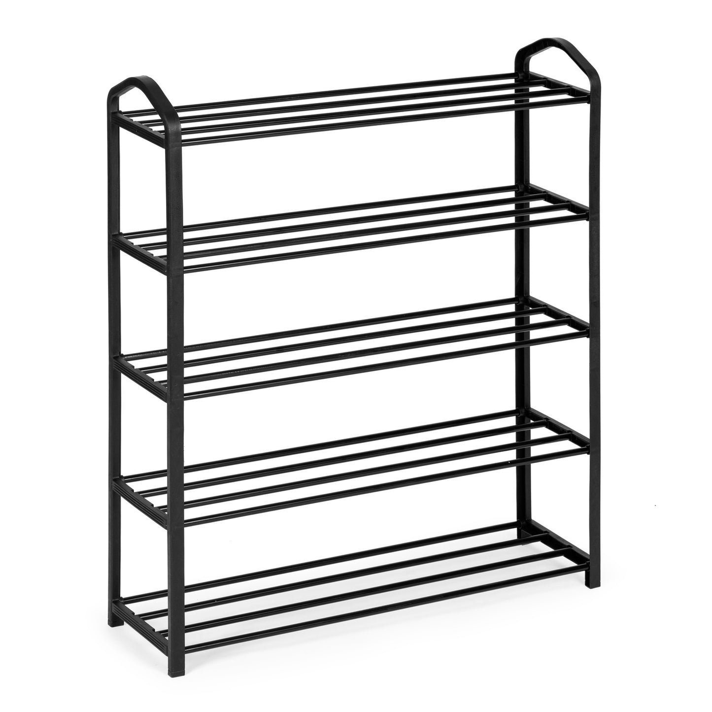 Metal shoe rack, 5 shelves, 15 pairs of shoes, black