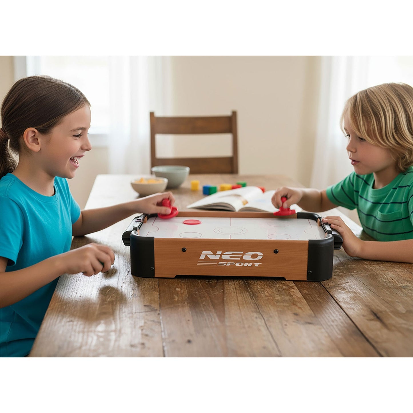 Mini Air Hockey Table with Pucks and Handles, Battery-Powered