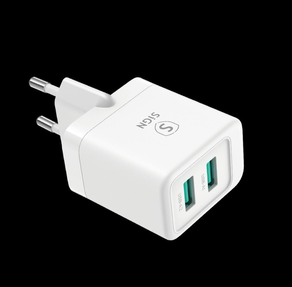 Mini Fast Charger Dual USB, 2.4A - White