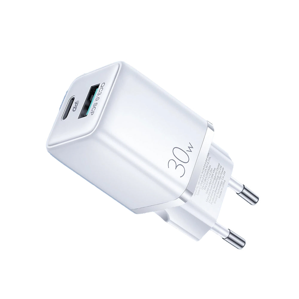 Mini Fast Charger USB & USB-C, PD & Q.C3.0, 3A, 30W - White