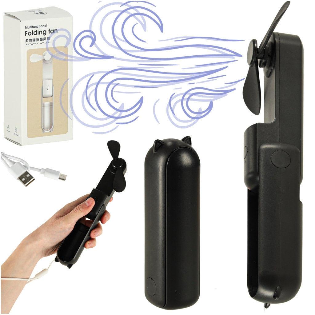 Mini hand fan foldable USB black