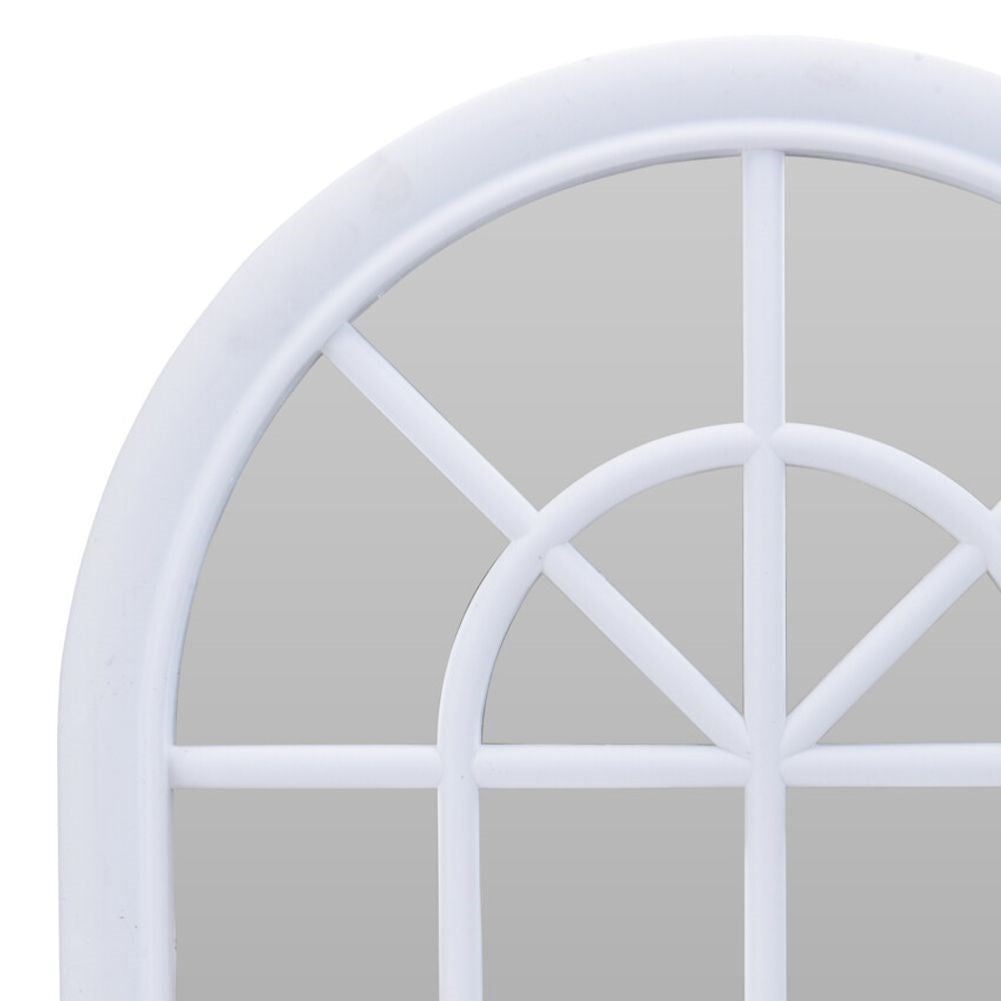 Mirror in white frame as a window, retro style, eye-catching decor.