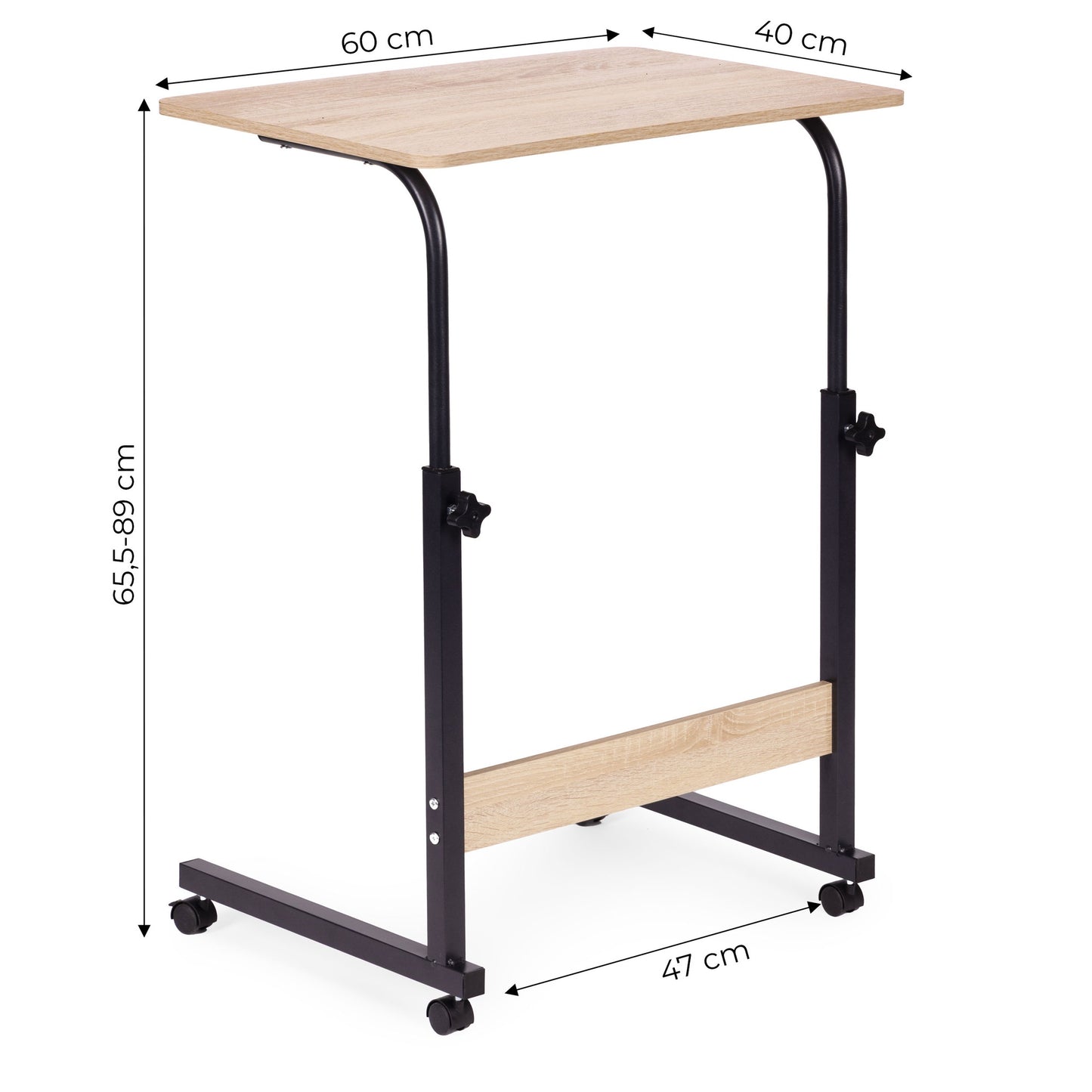 Mobile Laptop Desk Table, Adjustable Height, MDF, Wheels
