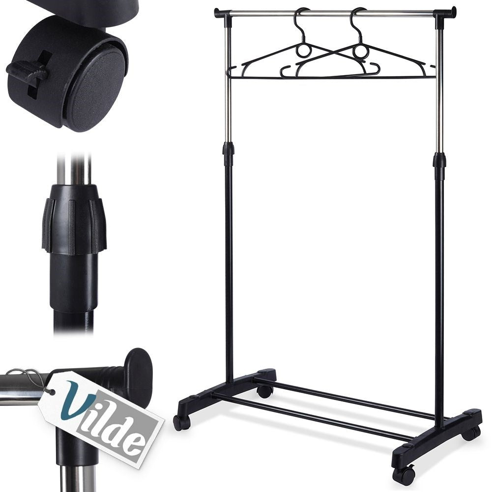 Mobile coat hanger with wheels and shoe shelf