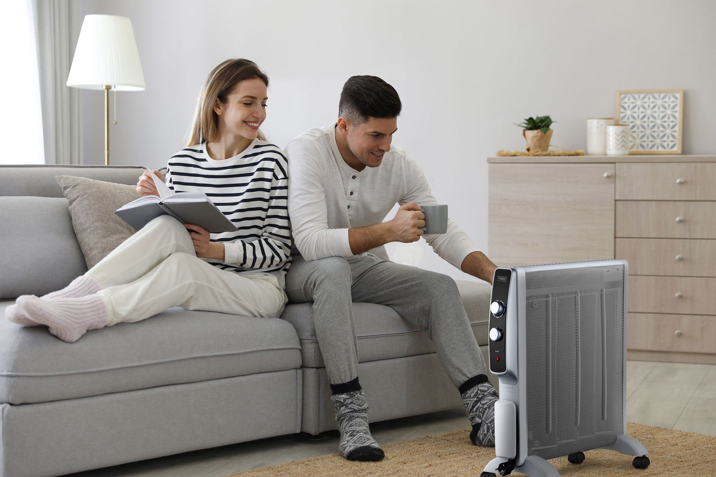 Mobile micathermic electric heater on wheels 2000W White
