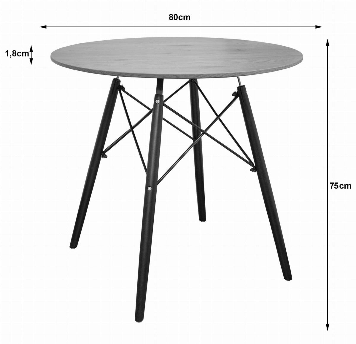Modern Scandinavian coffee table, brown round top, 80 cm