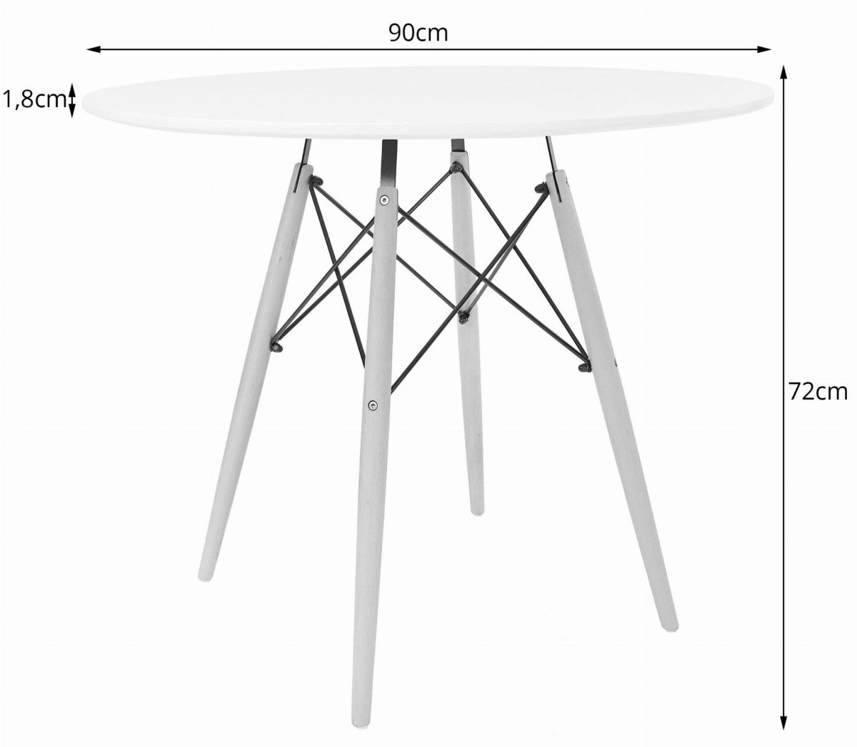 Modern Scandinavian coffee table, white round top, 90 cm