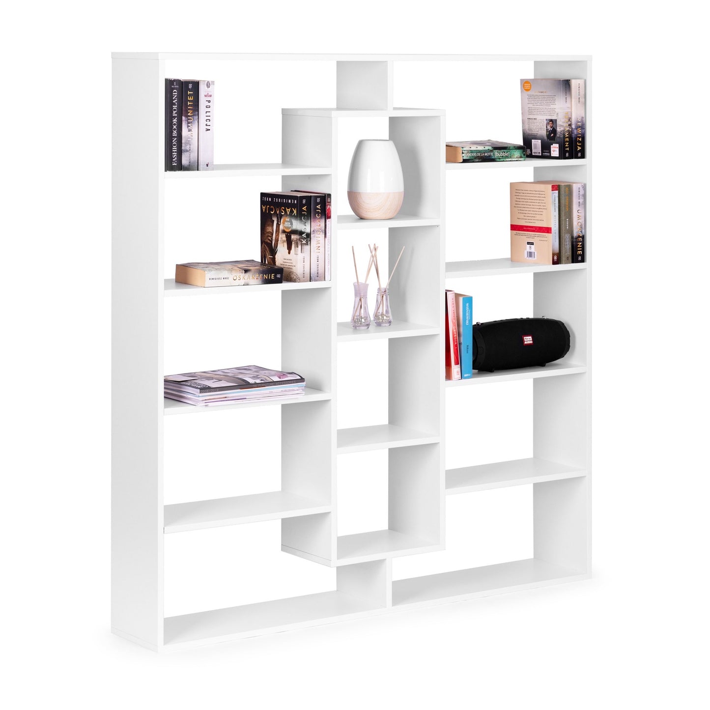 Modern standing bookshelf bookcase 14 shelves white ModernHome