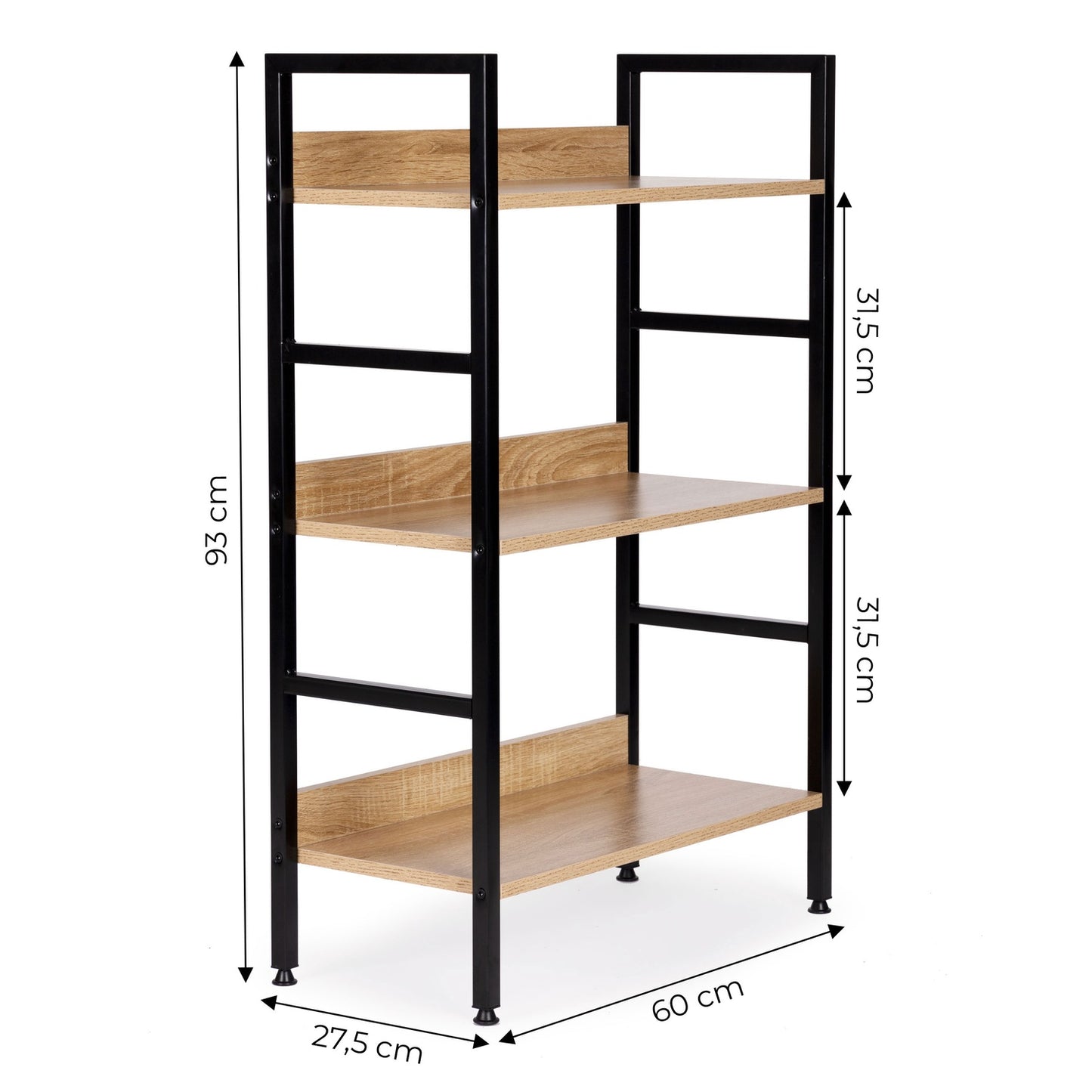 Modern wooden bookcase, metal frame LOFT, 3 shelves