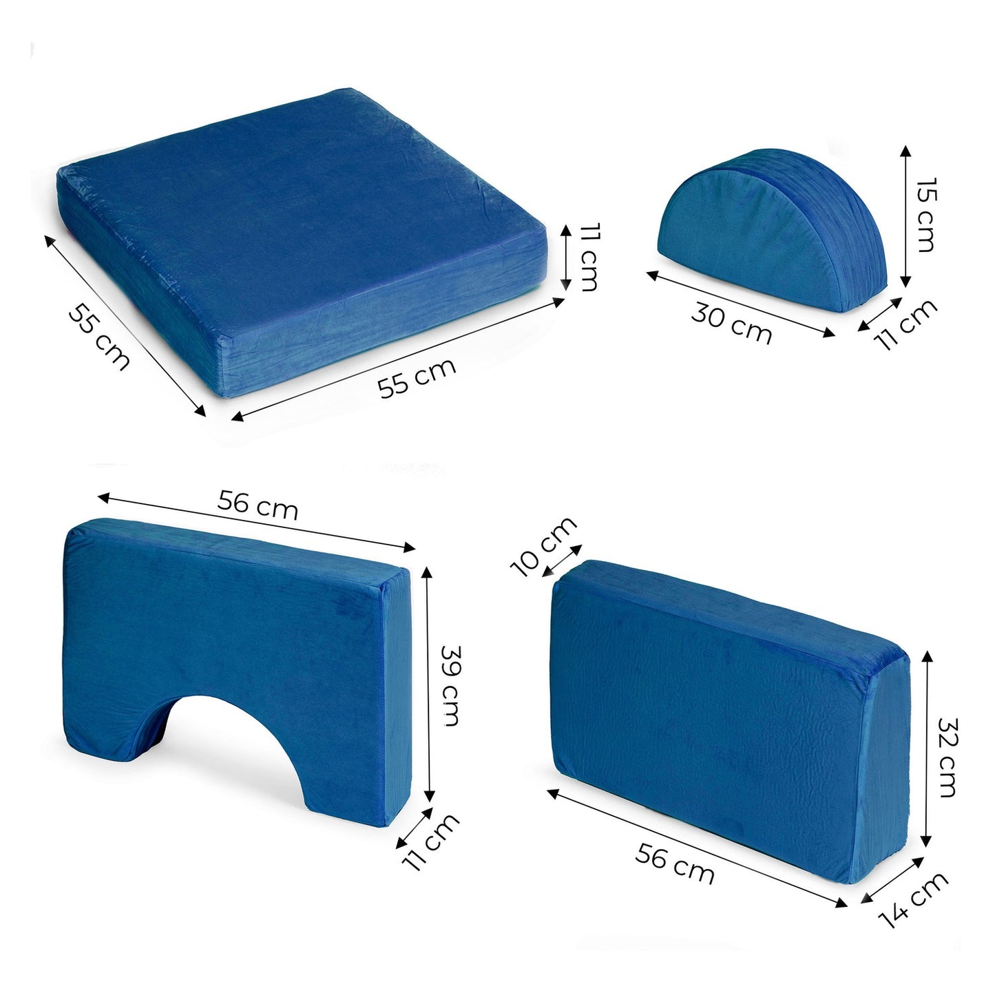 Modular Children's Sofa with 10 Cushions, Blue, 2-Person