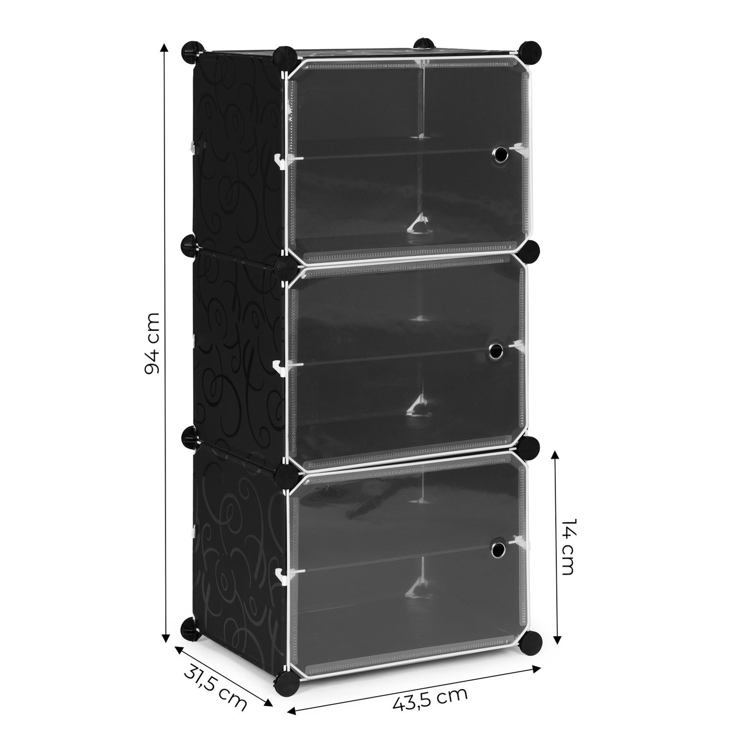 Modular cabinet for shoes, clothes, black, 6 shelves