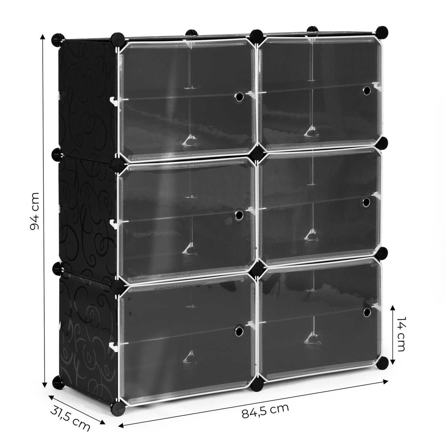 Modular cabinet for shoes, clothes, black