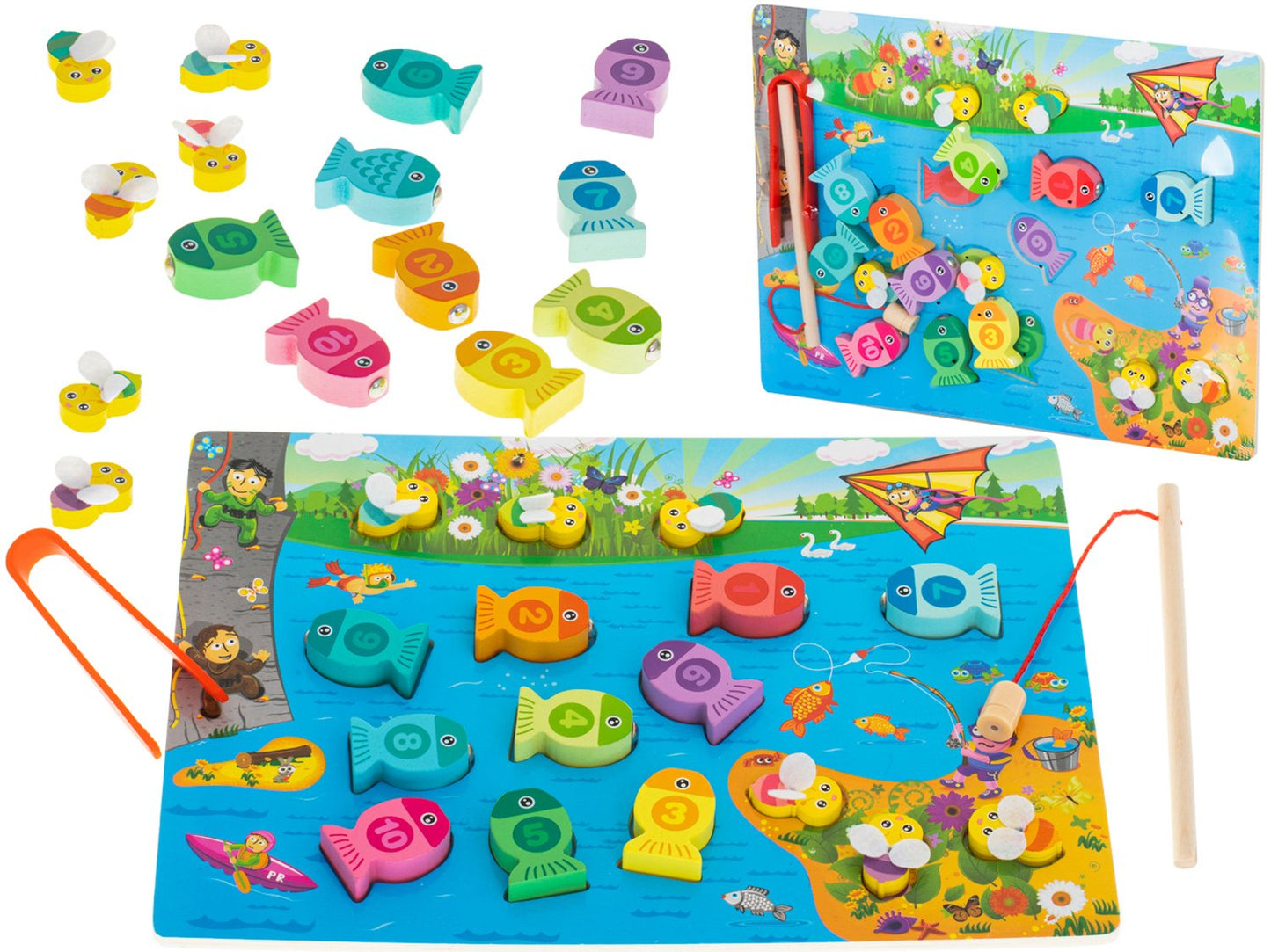 Montessori bee magnet wooden fishing game