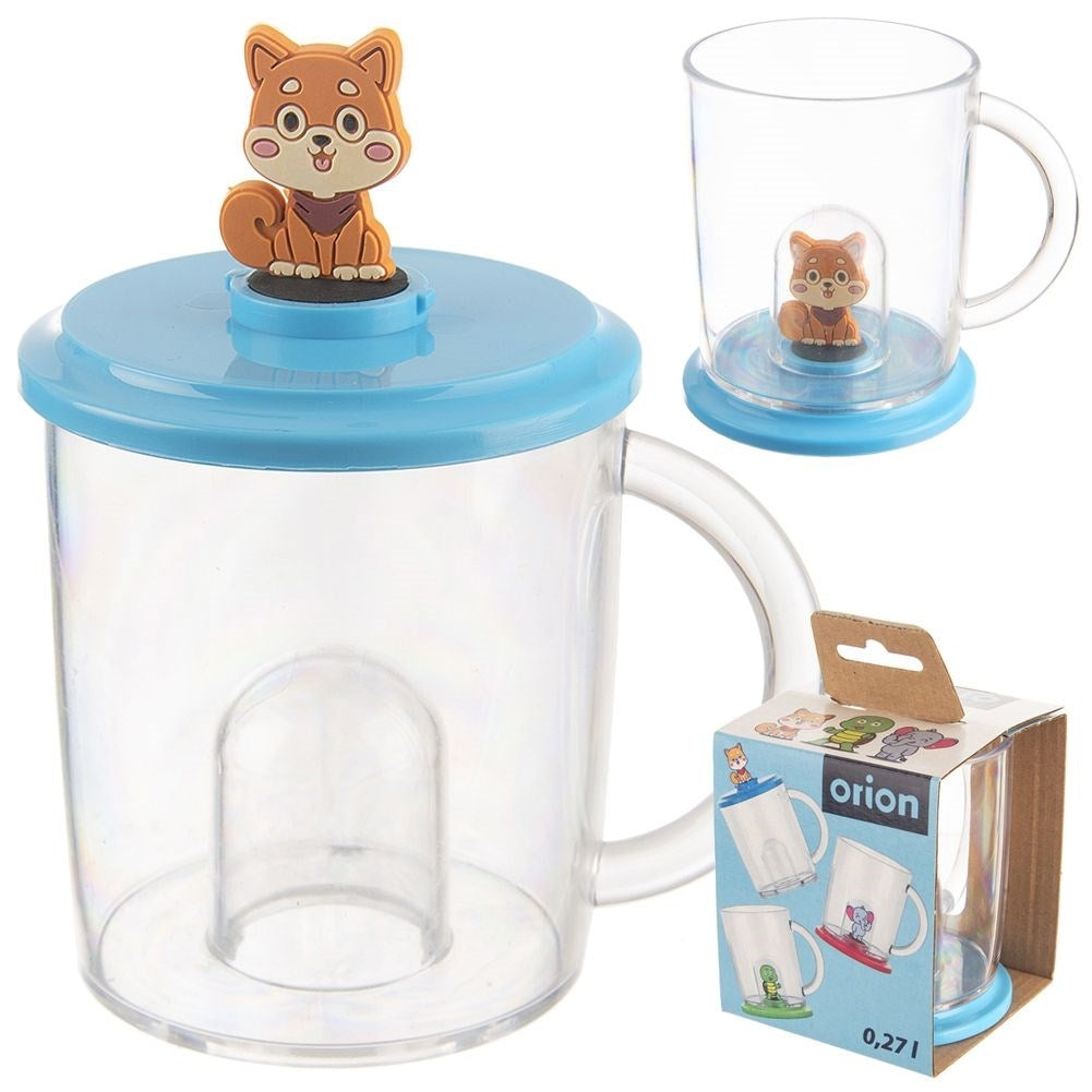 Mug with lid and dog figure, comfortable handle, dishwasher safe