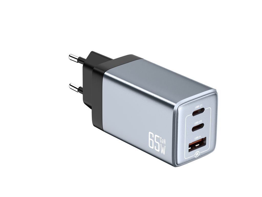 NEXTBATT 65W Fast Charger 2x USB-C/1x USB-A - Black/Gray