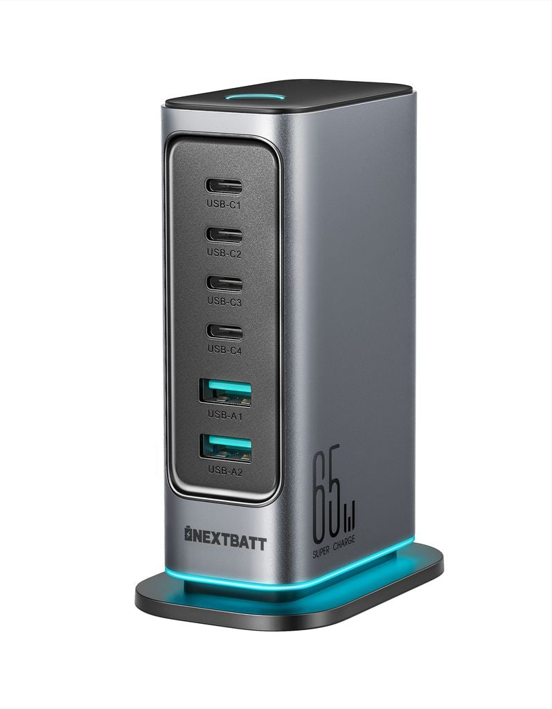 NEXTBATT 6-in-1 65W GaN Multi USB Charger 4 USB-C & 2 USB-A