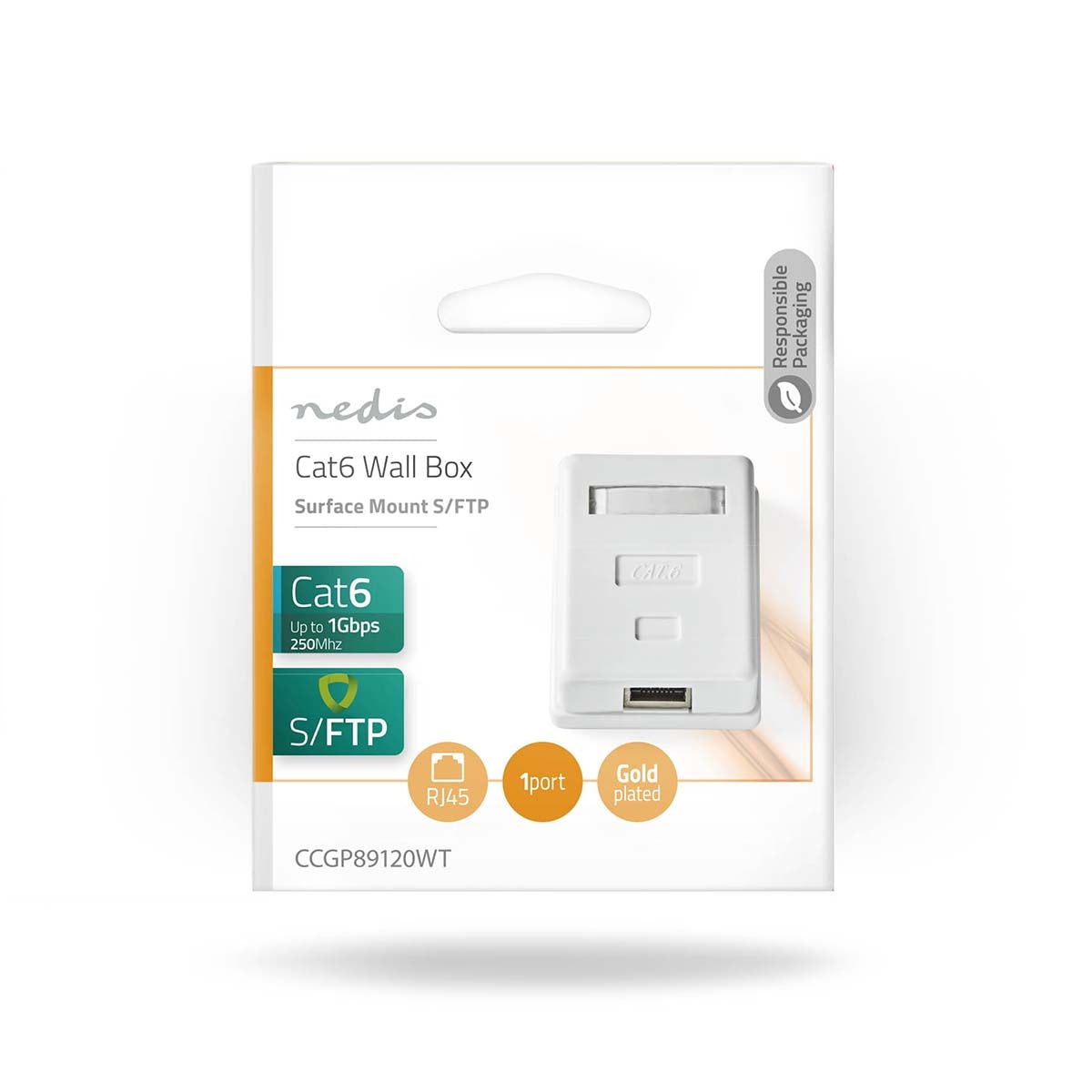Network wall box | On the wall | 1-Port port(s) | STP CAT6 | Straight | Female | Gold Plated | PVC | White | Envelope